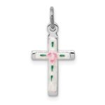 Sterling Silver Platinum-plated Enameled Cross Charm
