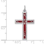 Sterling Silver Platinum-plated Red Enameled Cross Pendant - Image 3