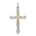 Sterling Silver Platinum-plated & Vermeil CZ Cross Pendant