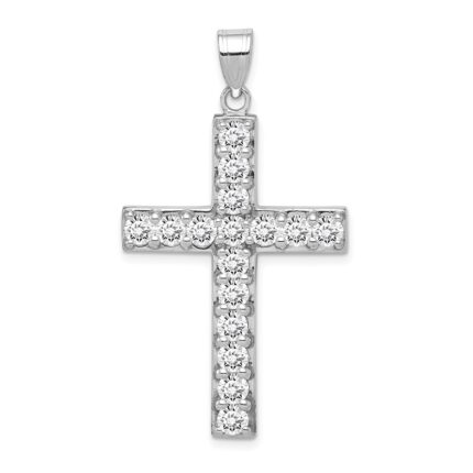 Sterling Silver Rhodium-plated CZ Latin Cross Pendant