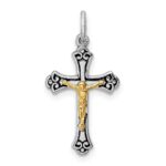 Sterling Silver Platinum-plated & Vermeil Crucifix Charm