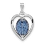 Sterling Silver Platinum-plated Miraculous Heart Medal