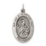 Sterling Silver Antiqued Our Lady of Perpetual Help Oval Medal