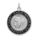 Sterling Silver Platinum-plated Enameled St. Christopher Medal