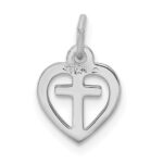 Sterling Silver Platinum-plated & Vermeil Cross in Heart Charm - Image 3