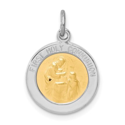 Sterling Silver Platinum-plated & Vermeil Holy Communion Medal