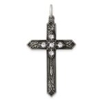 Sterling Silver Antiqued April Glass Birthstone Cross Pendant