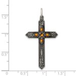 Sterling Silver Antiqued November Glass Birthstone Cross Pendant - Image 3