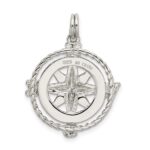Sterling Silver Rhodium-plated Compass Charm - Image 4