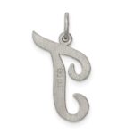 Sterling Silver Rhodium-plated Script Letter T Initial Charm - Image 4