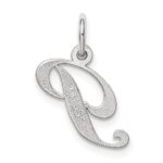 Sterling Silver Rhodium-plated Fancy Script Letter P Initial Charm - Image 4