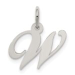 Sterling Silver Rhodium-plated Fancy Script Letter W Initial Charm