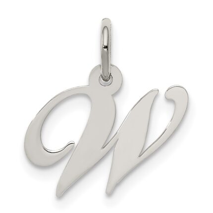 Sterling Silver Rhodium-plated Fancy Script Letter W Initial Charm