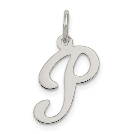 Sterling Silver Rhodium-plated Fancy Script Letter P Initial Charm