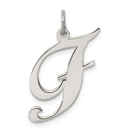 Sterling Silver Rhodium-plated Fancy Script Letter F Initial Charm
