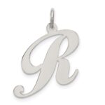 Sterling Silver Rhodium-plated Fancy Script Letter R Initial Charm