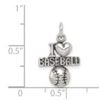 Sterling Silver Antique I (heart) Baseball Charm - Image 3
