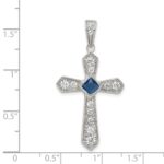 Sterling Silver Rhodium-plated Blue CZ Center & CZ Passion Cross Pendant - Image 3
