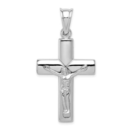 Sterling Silver Rhodium-plated Hollow Latin Crucifix Pendant