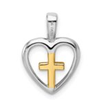 Sterling Silver Rhodium-platedVermeil Cross Heart Pendant - Image 3