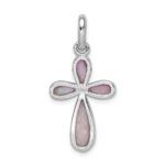 Sterling Silver Rhodium-platedPink Mother of Pearl Cross Pendant - Image 4