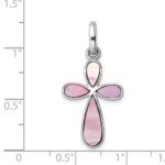 Sterling Silver Rhodium-platedPink Mother of Pearl Cross Pendant - Image 3