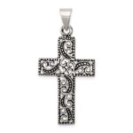 Sterling Silver Antiqued Scroll Cross Pendant