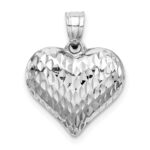 Sterling Silver Rhodium-plated Diamond-cut Puffed Heart Pendant - Image 3