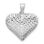 Sterling Silver Rhodium-plated Diamond-cut Puffed Heart Pendant - Image 3