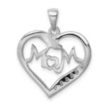 Sterling Silver Rhodium-plated MOM CZ Heart Pendant - Image 4