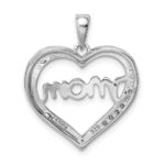 Sterling Silver Rhodium-plated MOM CZ Heart Pendant - Image 4