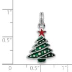 Sterling Silver Rhodium-platedEnamel Christmas Tree Charm - Image 4