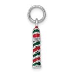 Sterling Silver Rhodium-plated Enamel Candy Cane Charm - Image 2