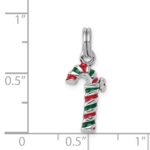 Sterling Silver Rhodium-plated Enamel Candy Cane Charm - Image 4