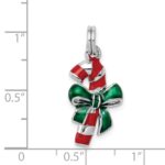 Sterling Silver Rhodium-platedEnamel Candy Cane Charm - Image 4