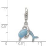 Sterling Silver Rhodium-plated Enameled Dolphin with Lobster Clasp Charm - Image 3