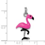 Sterling Silver Rhodium-plated Hot Pink & Black Enameled Flamingo Charm - Image 3