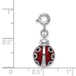 Sterling Silver Rhodium-plated Red and Black Enameled Lady bug Charm - Image 4