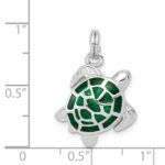 Sterling Silver Rhodium-plated Green Enamel Polished Turtle Charm - Image 4