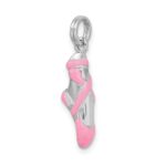 Sterling Silver Rhodium-platedPink Enamel Ballet Slipper Charm - Image 5