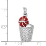 Sterling Silver Rhodium-platedEnamel Basketball & Hoop Charm - Image 3