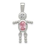 Sterling Silver Rhodium-plated CZ & October Pink CZ Boy Pendant