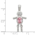 Sterling Silver Rhodium-plated CZ & October Pink CZ Boy Pendant - Image 3