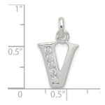 Sterling Silver White CZ Letter V Initial Pendant - Image 4
