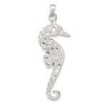 Sterling Silver Hammered Polished Seahorse Pendant - Image 4