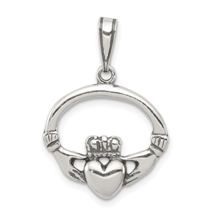 Sterling Silver Antiqued Claddagh Pendant