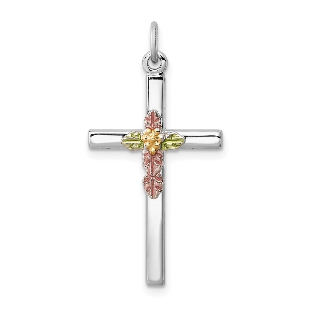QC7216.jpg Sterling Silver Platinum-plated Polished Epoxy & Gold-plated Cross Pendant - Image 1