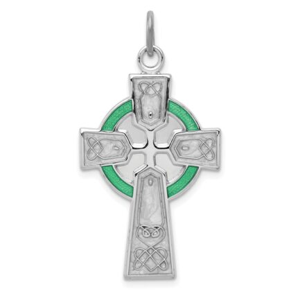 Sterling Silver Platinum-plated Polished Epoxy Irish Cross Pendant