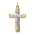 Sterling Silver Platinum-plated Satin/Polished Vermeil Corpus Cross Pendant