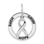 Sterling Silver Rhod Plated Hope Circle & Cancer Awareness Ribbon Pendant